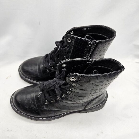 Sugar Combat Boots Womens Kaedy Size 8 M Black Textured Faux Gator 1/2 inch - Picture 8 of 10
